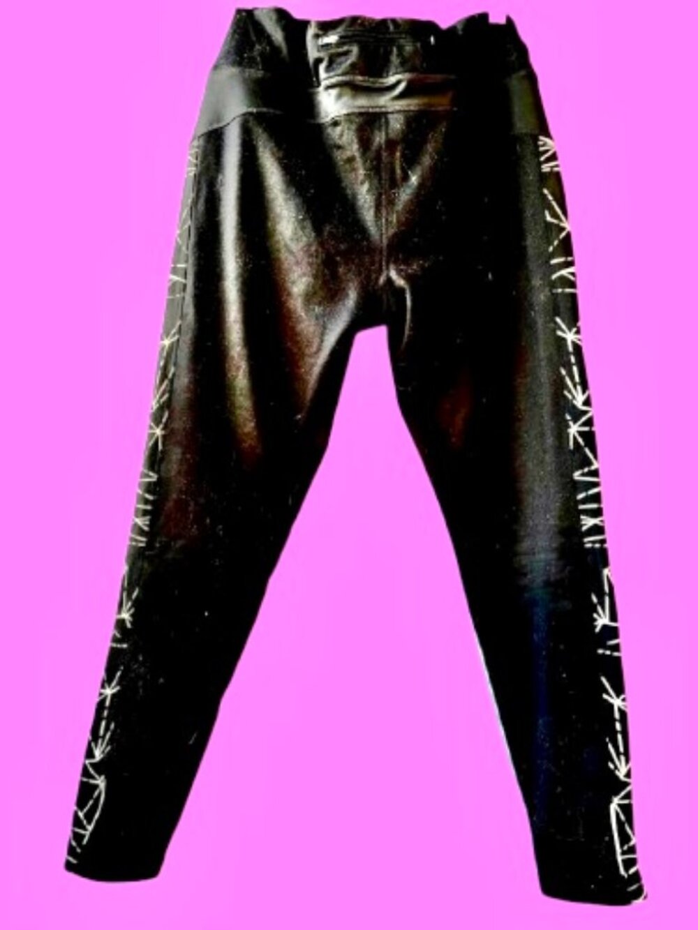 Athleta Black Leggings FLEECE LINED Pattern Down Legs Full Length XL